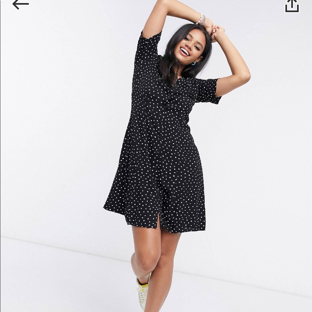 ASOS POLKA MINI DRESS BUTTON DOWN BLACK DRESS